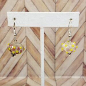 Pink, Yellow, and White Glass Bead Earrings